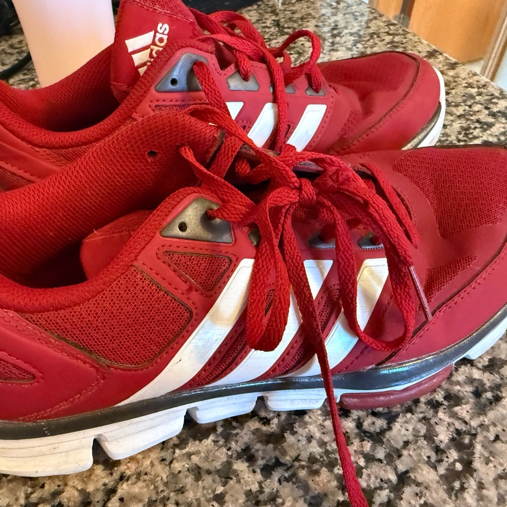 adidas Red Athletic Training Sneakers with White Stripes